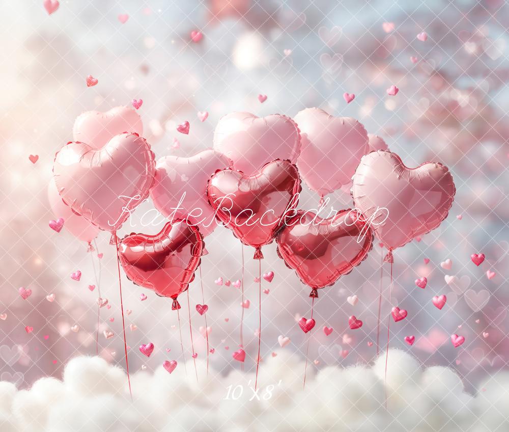 Kate Valentinstag Herzballons Rosa Wolken Fleece Hintergrund Entworfen von Emetselch - Kate Backdrop.de