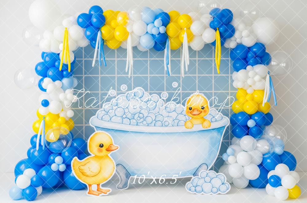 Kate Neugeborenes Badewanne Enten Ballons Blau Hintergrund Entworfen von Patty Roberts - Kate Backdrop.de
