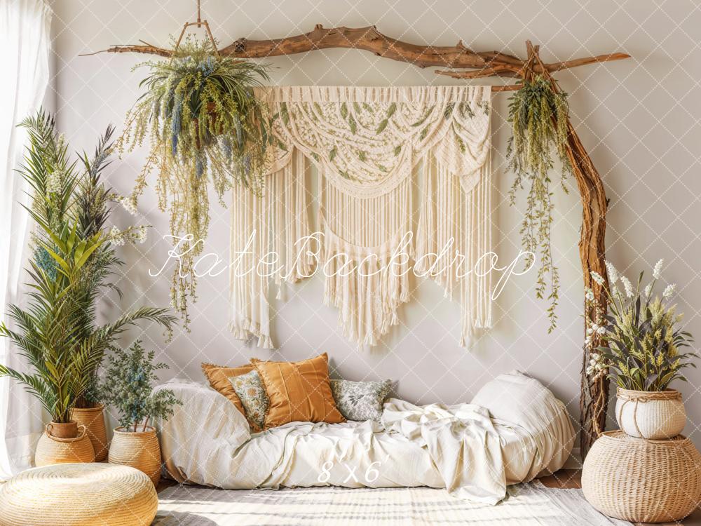 Kate Boho Makramee Pflanzen Beige Hintergrund Entworfen von Emetselch