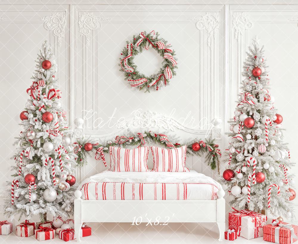Kate Weihnachten Schlafzimmer Tannenbäume Rot Weiß Hintergrund Entworfen von Emetselch - Kate Backdrop.de