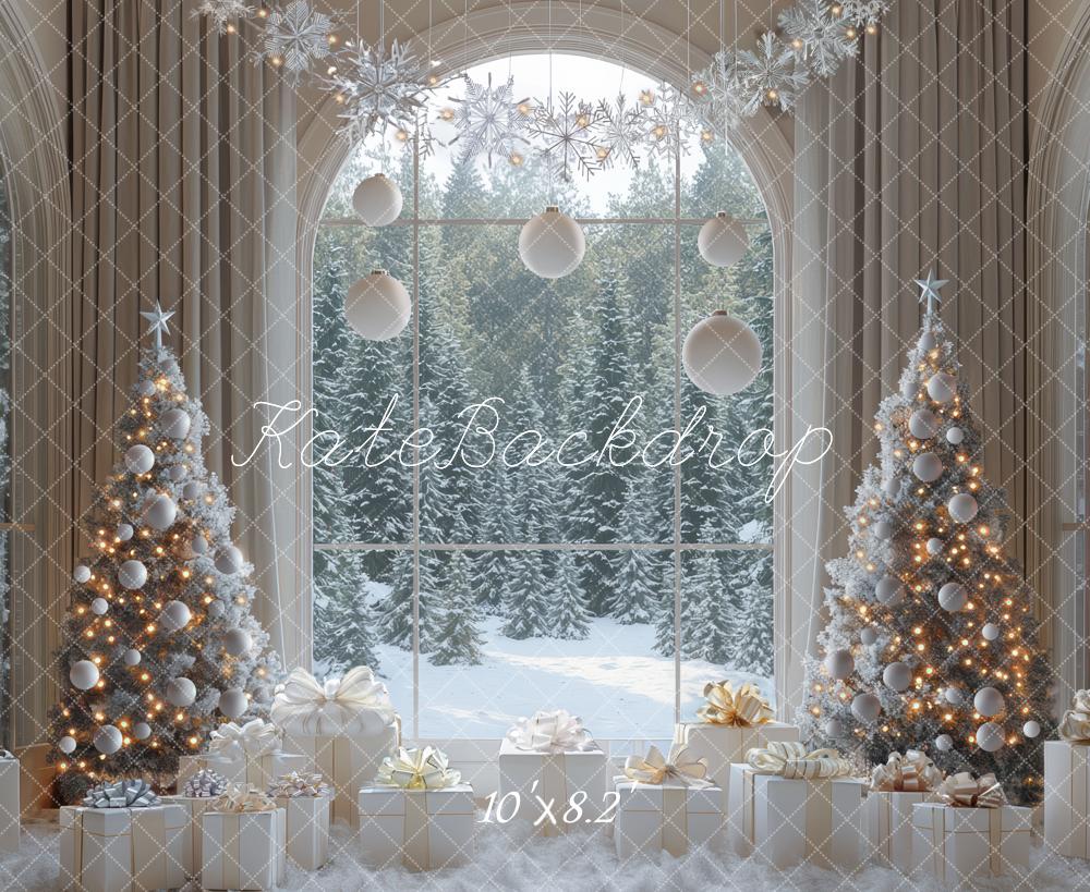 Kate Weihnachten Fenster Weihnachtsbaum Weiß Hintergrund Entworfen von Mini MakeBelieve - Kate Backdrop.de