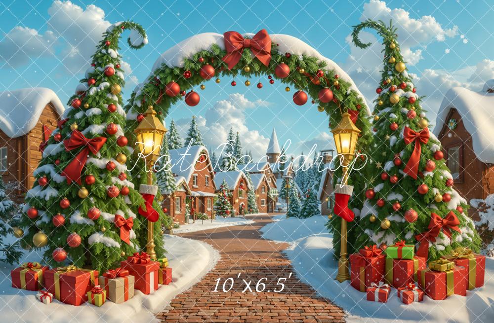 Kate Weihnachten Dorf Geschenke Schnee Hintergrund Entworfen von Emetselch - Kate Backdrop.de