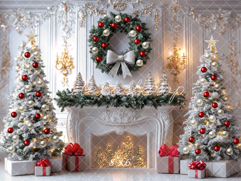 Kate Weihnachten Tannenbaum Kamin Weiß Hintergrund Entworfen von Mini MakeBelieve - Kate Backdrop.de