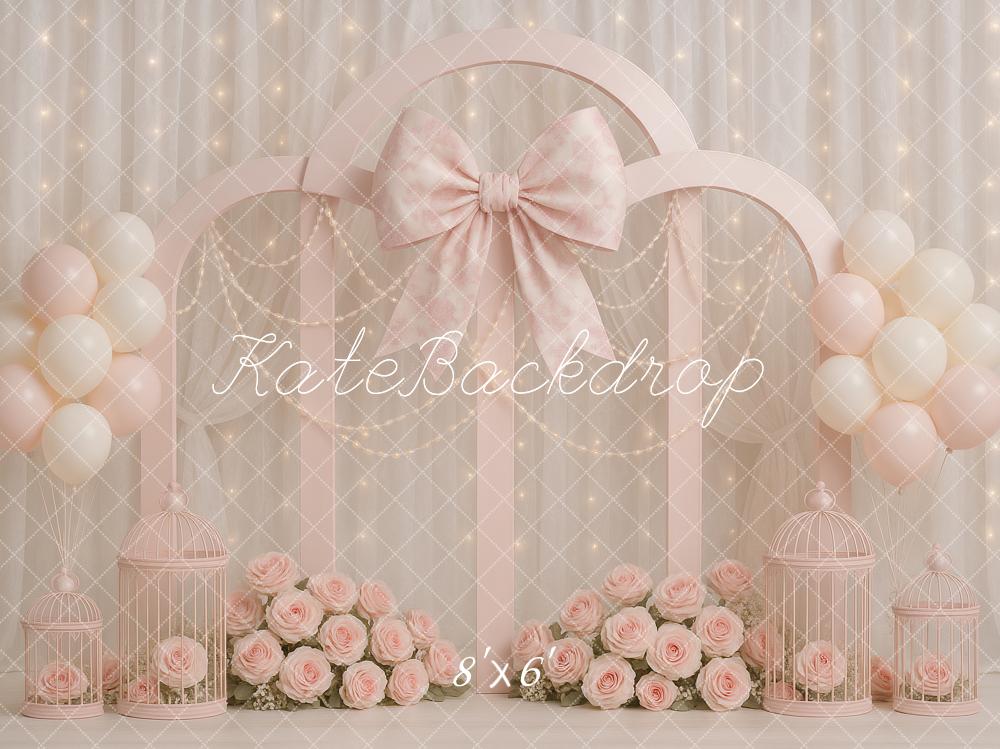 Kate Geburtstag Bogen Schleife Rosa Hintergrund Entworfen von Ashley Paul - Kate Backdrop.de