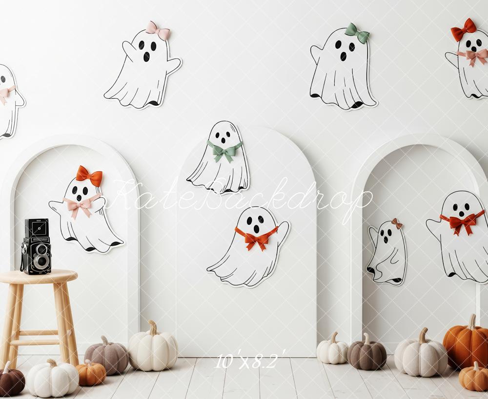 Kate Halloween Geister Bögen Weiß Hintergrund Entworfen von Patty Roberts - Kate Backdrop.de
