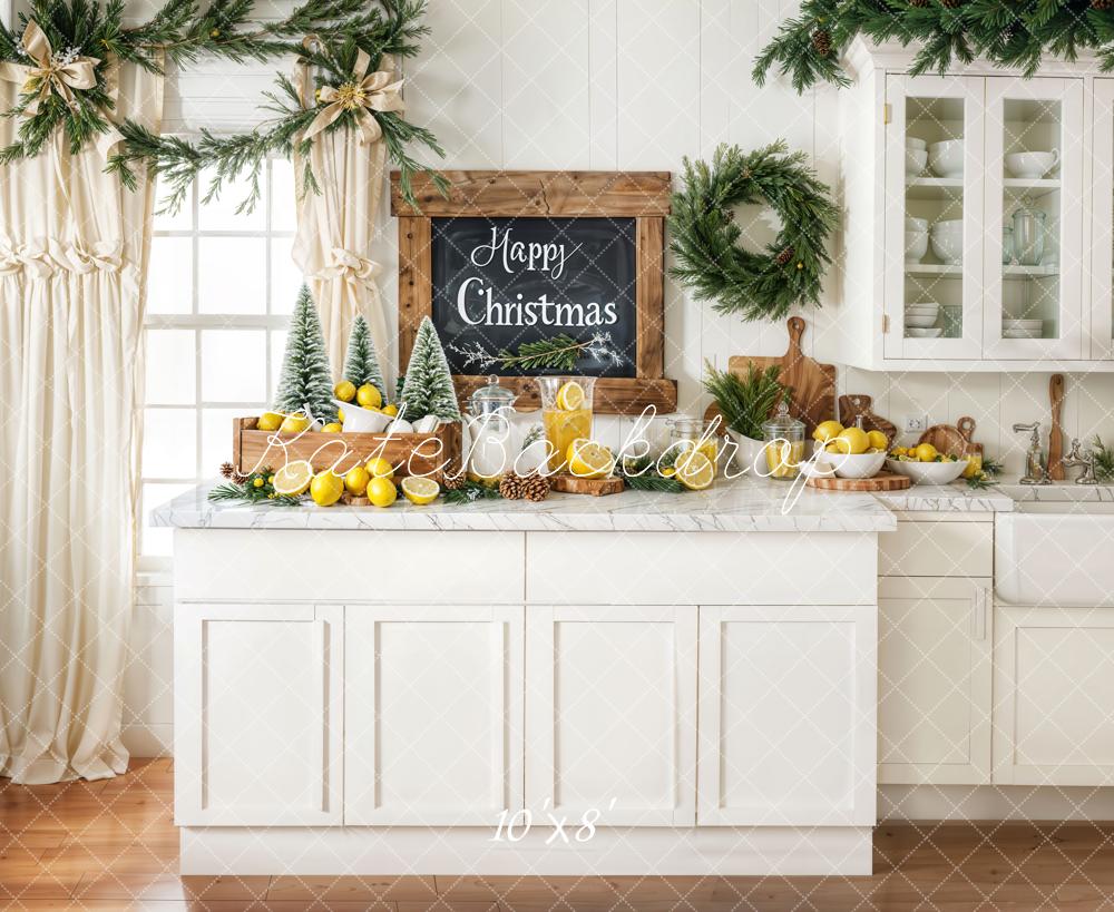 Kate Weihnachten Küche Girlande Weiß Fleece Hintergrund Entworfen von Emetselch - Kate Backdrop.de