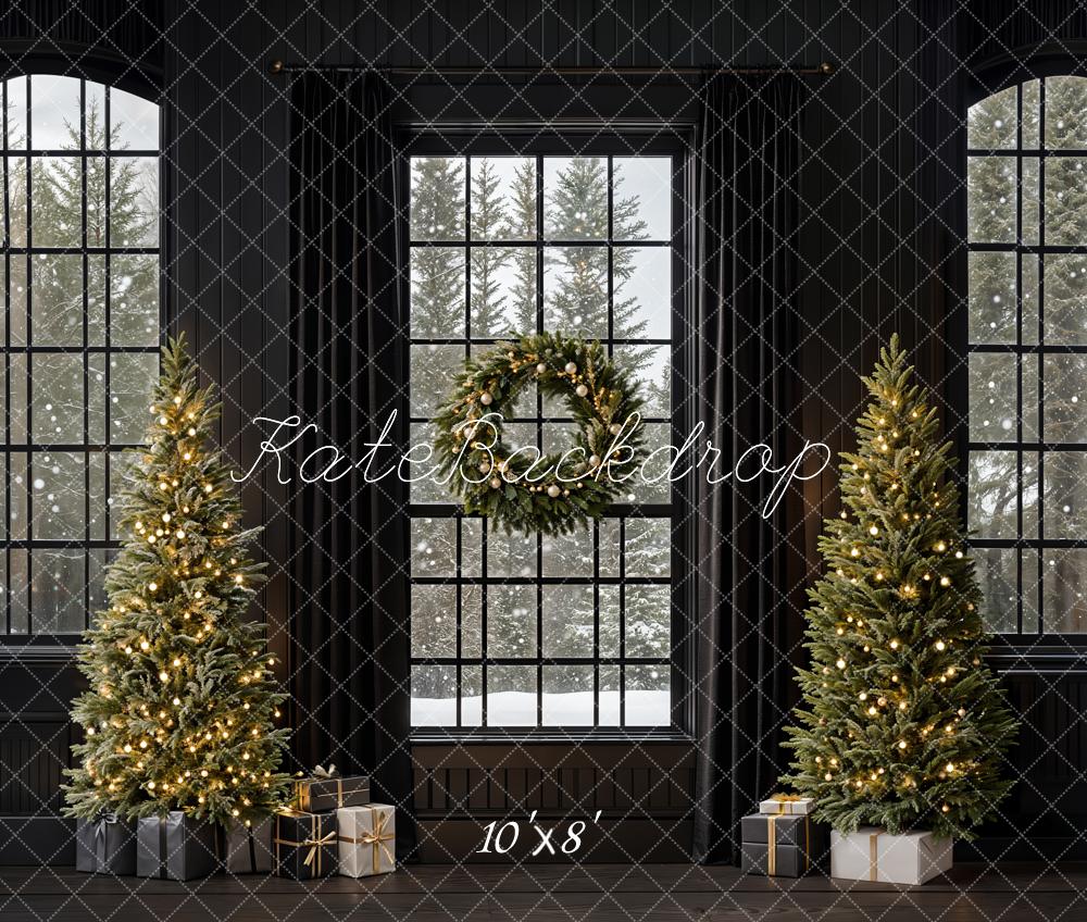 Kate Weihnachten Fenster Weihnachtsbaum Schwarz Fleece Hintergrund Entworfen von Emetselch