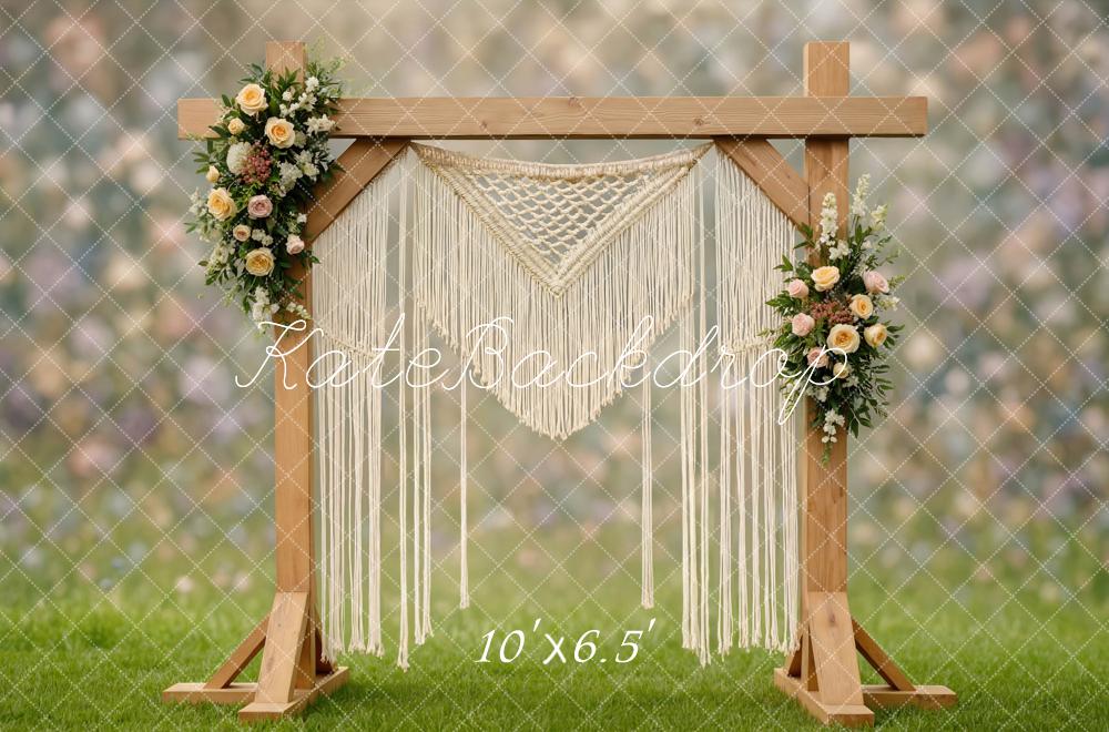 Kate Hochzeit Makramee Blumenbogen Boho Hintergrund Entworfen von Mini MakeBelieve - Kate Backdrop.de