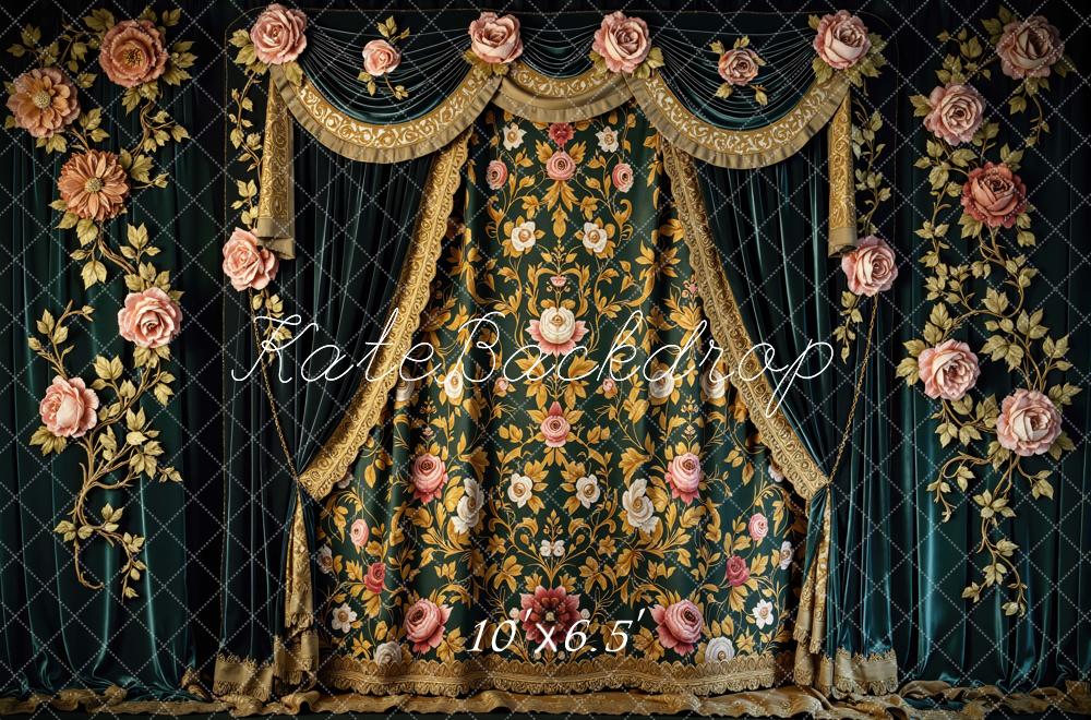 Kate Vintage Vorhang Blumen Gold Hintergrund Entworfen von Mini MakeBelieve - Kate Backdrop.de