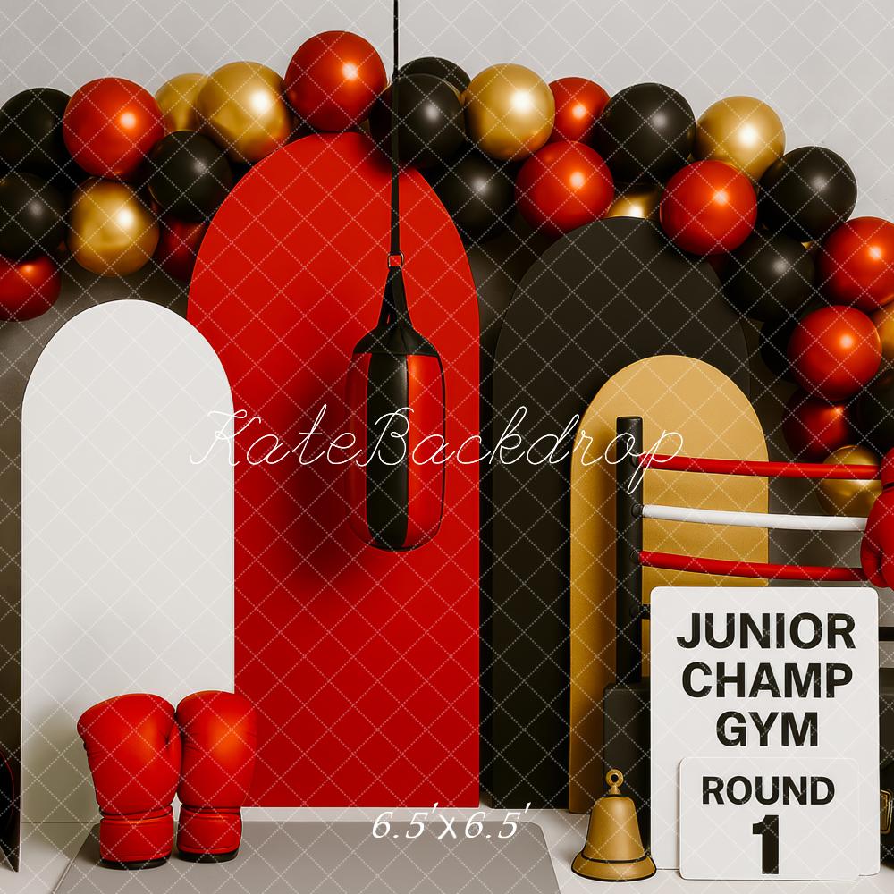 Kate Boxen Handschuhe Ballons Rot Schwarz Hintergrund Entworfen von Patty Roberts - Kate Backdrop.de