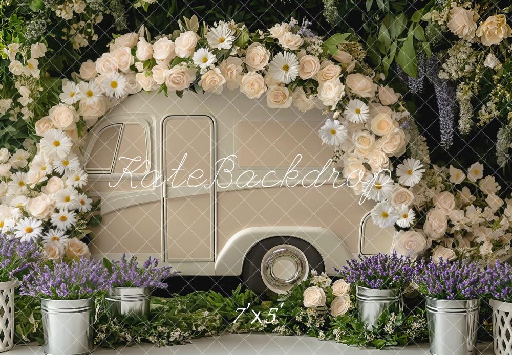 Kate Hochzeit Wohnwagen Blumenkranz Vintage Hintergrund Entworfen von Mini MakeBelieve