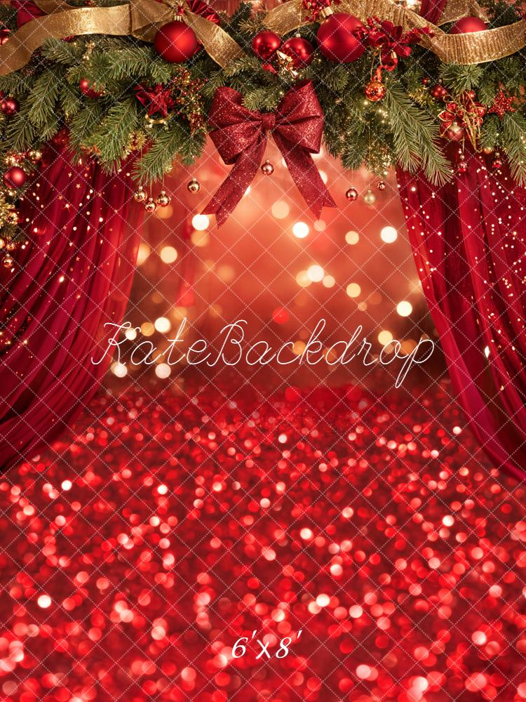 Kate Weihnachten Tannenzweige Kugeln Rot Hintergrund Entworfen von Emetselch - Kate Backdrop.de