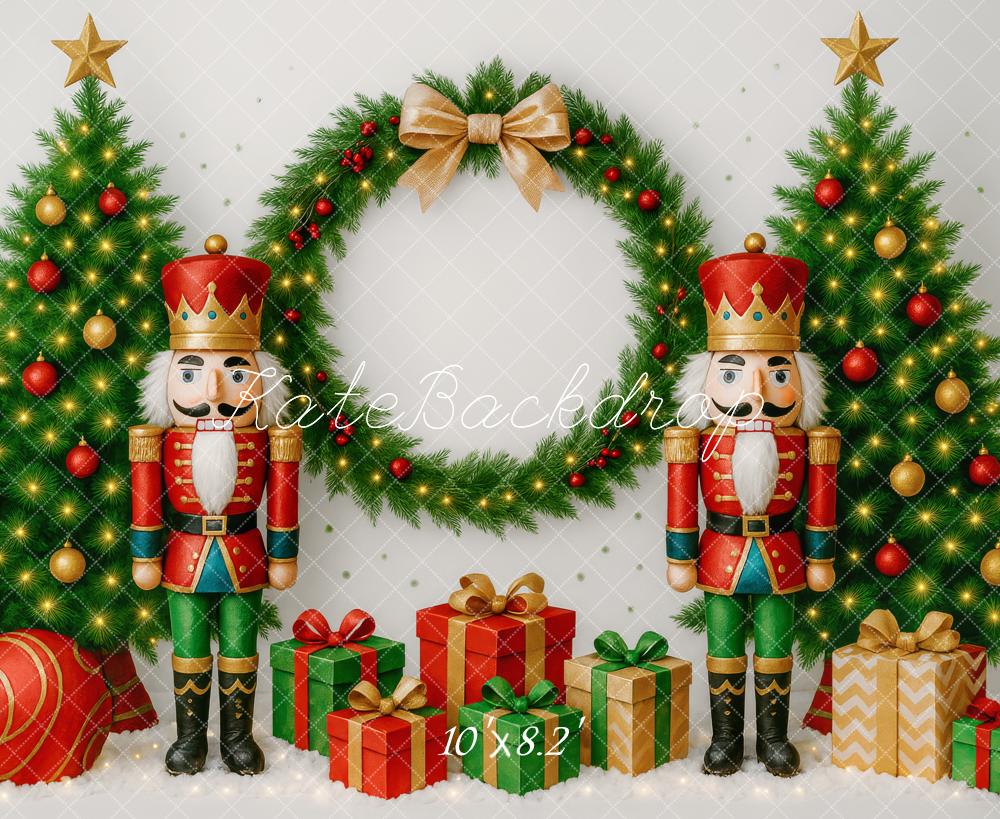 Kate Weihnachten Nussknacker Geschenke Tannenbäume Hintergrund Entworfen von Patty Roberts - Kate Backdrop.de