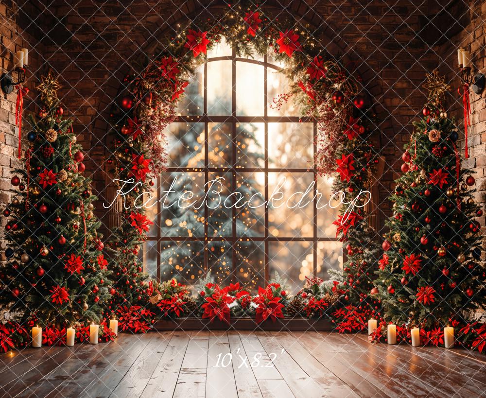Kate Innen Weihnachten Baum Gebogenes Fenster Ziegel Wand Hintergrund Entworfen von Emetselch - Kate Backdrop.de