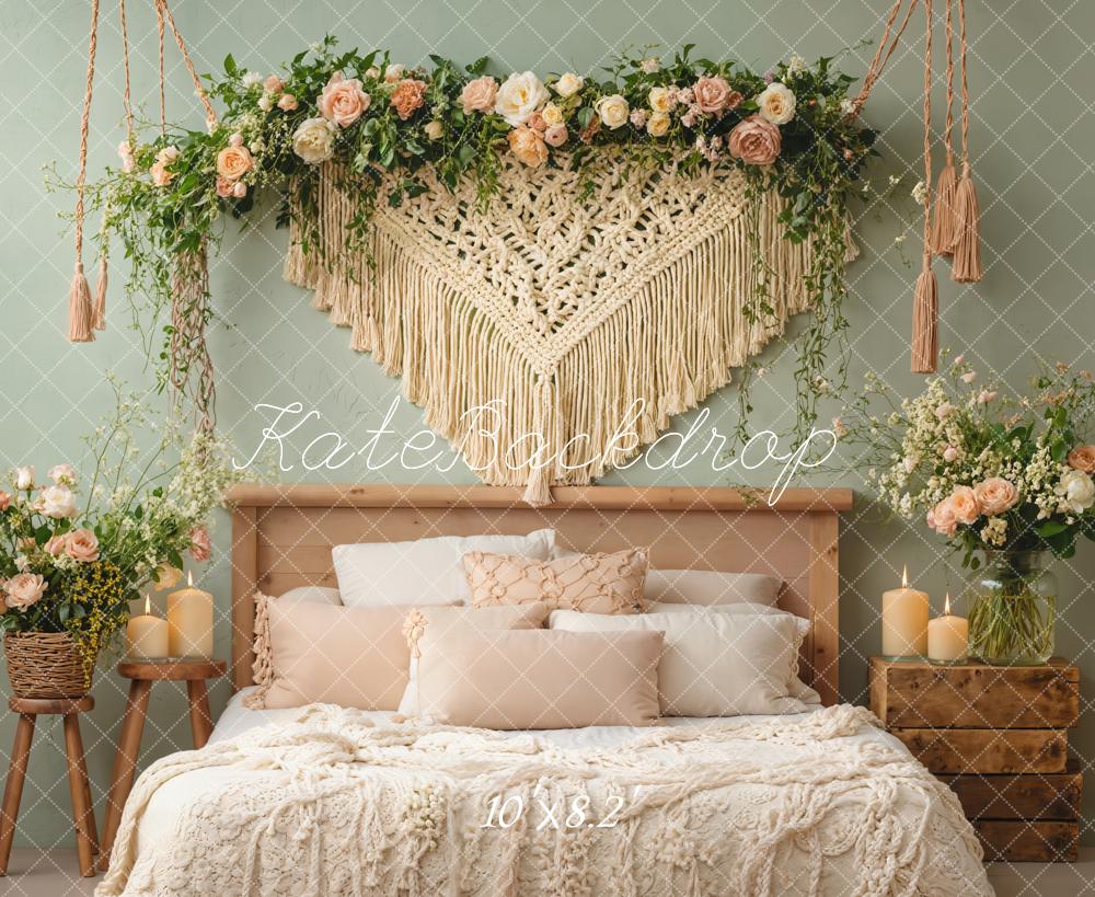 Kate Boho Schlafzimmer Makramee Blumen Creme Hintergrund Entworfen von Emetselch - Kate Backdrop.de