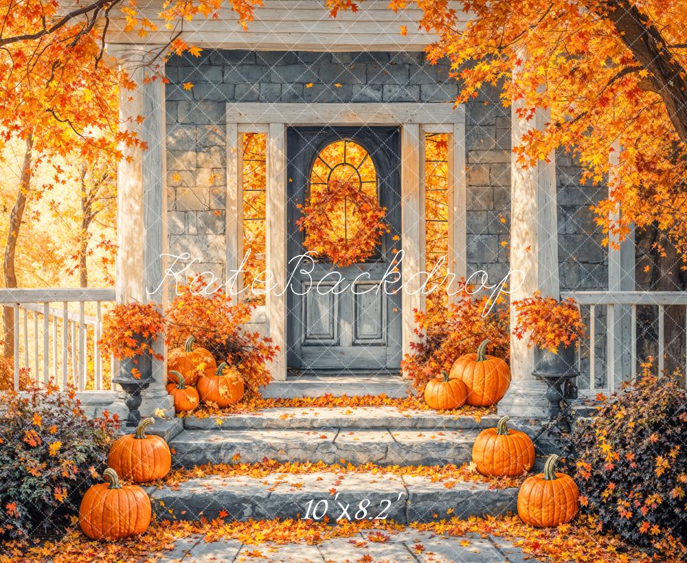 ⚡Blitzangebote #6-Kate Herbst Kürbisse Veranda Orange Hintergrund Entworfen von Emetselch - Kate Backdrop.de