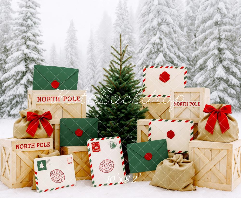 Kate Weihnachten Geschenke Kisten Schnee Hintergrund Entworfen von Patty Roberts - Kate Backdrop.de