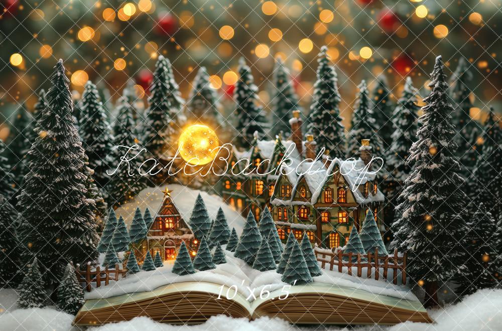 Kate Weihnachten Winterdorf Schneelandschaft Bokeh Hintergrund Entworfen von Mini MakeBelieve - Kate Backdrop.de