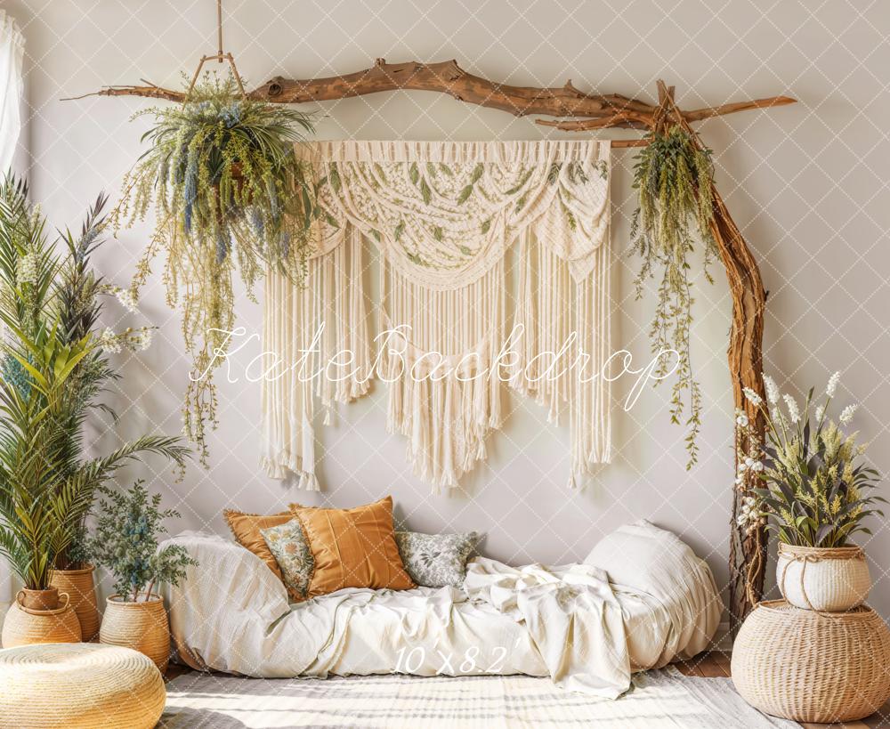 Kate Boho Makramee Pflanzen Beige Hintergrund Entworfen von Emetselch