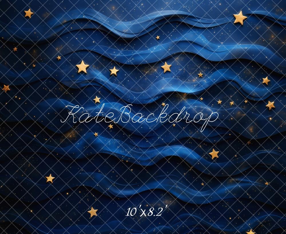 Kate Nacht Wellen Sterne Blau Hintergrund Entworfen von Patty Roberts - Kate Backdrop.de