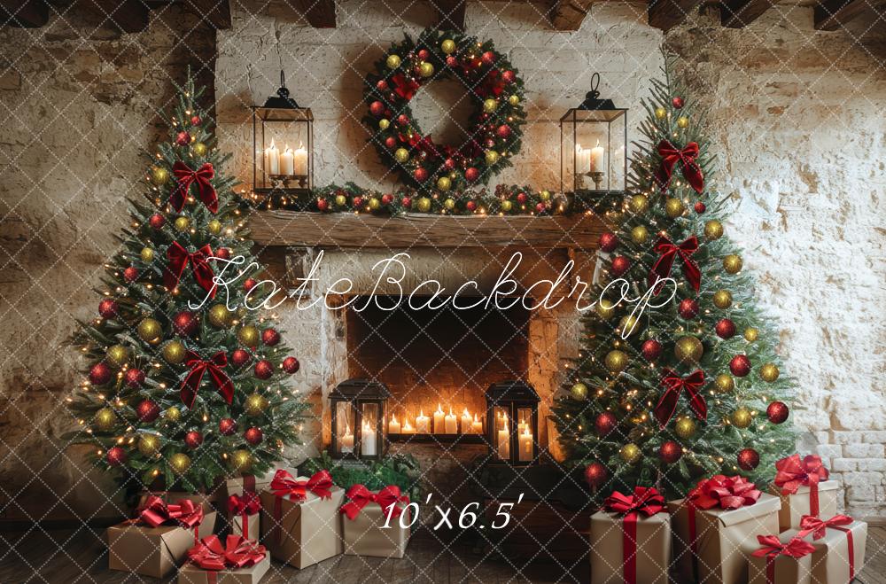 Kate Weihnachten Kamin Weihnachtsbaum Vintage Hintergrund Entworfen von Mini MakeBelieve - Kate Backdrop.de