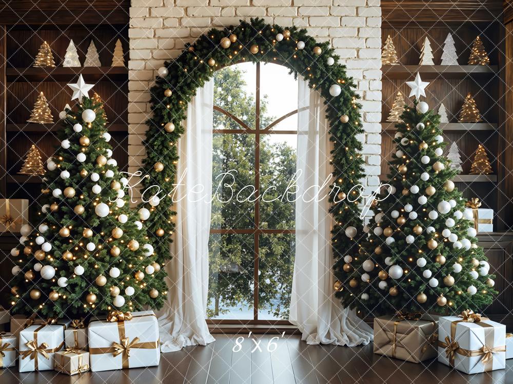 Kate Weihnachten Weihnachtsbaum Geschenkpakete Fenster Hintergrund Entworfen von Mini MakeBelieve - Kate Backdrop.de