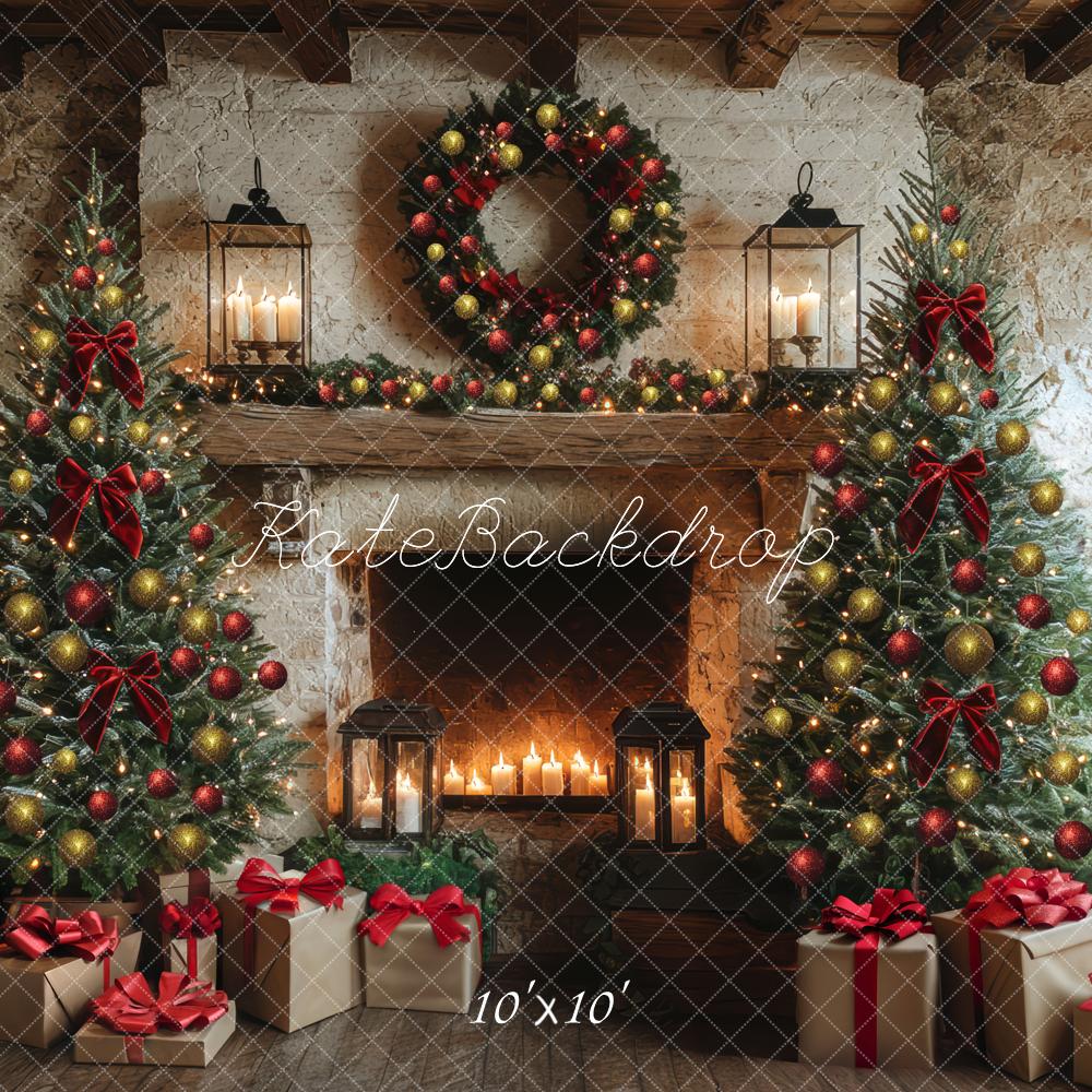 Kate Weihnachten Kamin Weihnachtsbaum Vintage Hintergrund Entworfen von Mini MakeBelieve - Kate Backdrop.de