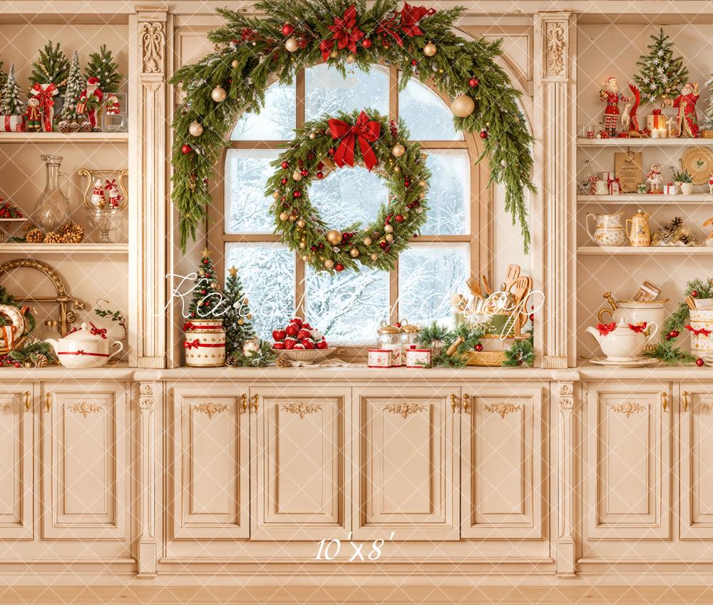 Kate Weihnachten Küche Kranz Klassisch Fleece Hintergrund Entworfen von Emetselch - Kate Backdrop.de