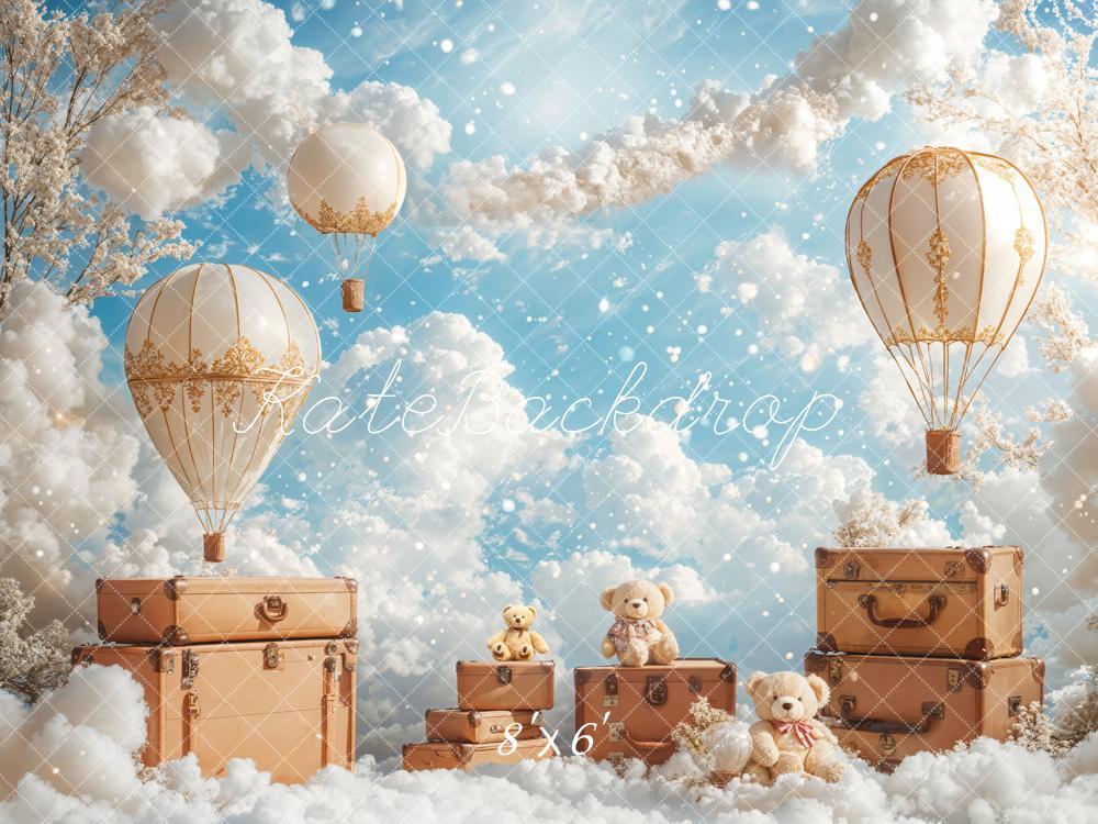 Kate Kinder Heißluftballons Koffer Wolken Blau Hintergrund Entworfen von Emetselch