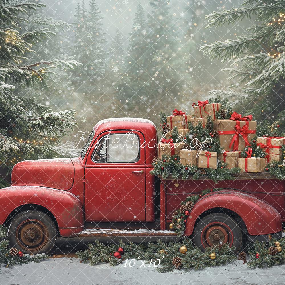Kate Weihnachten Roter Truck Geschenke Wald Hintergrund Entworfen von Emetselch - Kate Backdrop.de