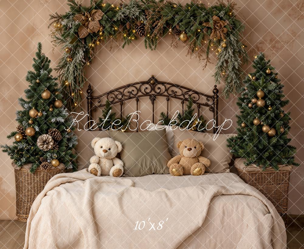 Kate Weihnachten Girlande Tannenbaum Braun Fleece Hintergrund Entworfen von Emetselch - Kate Backdrop.de
