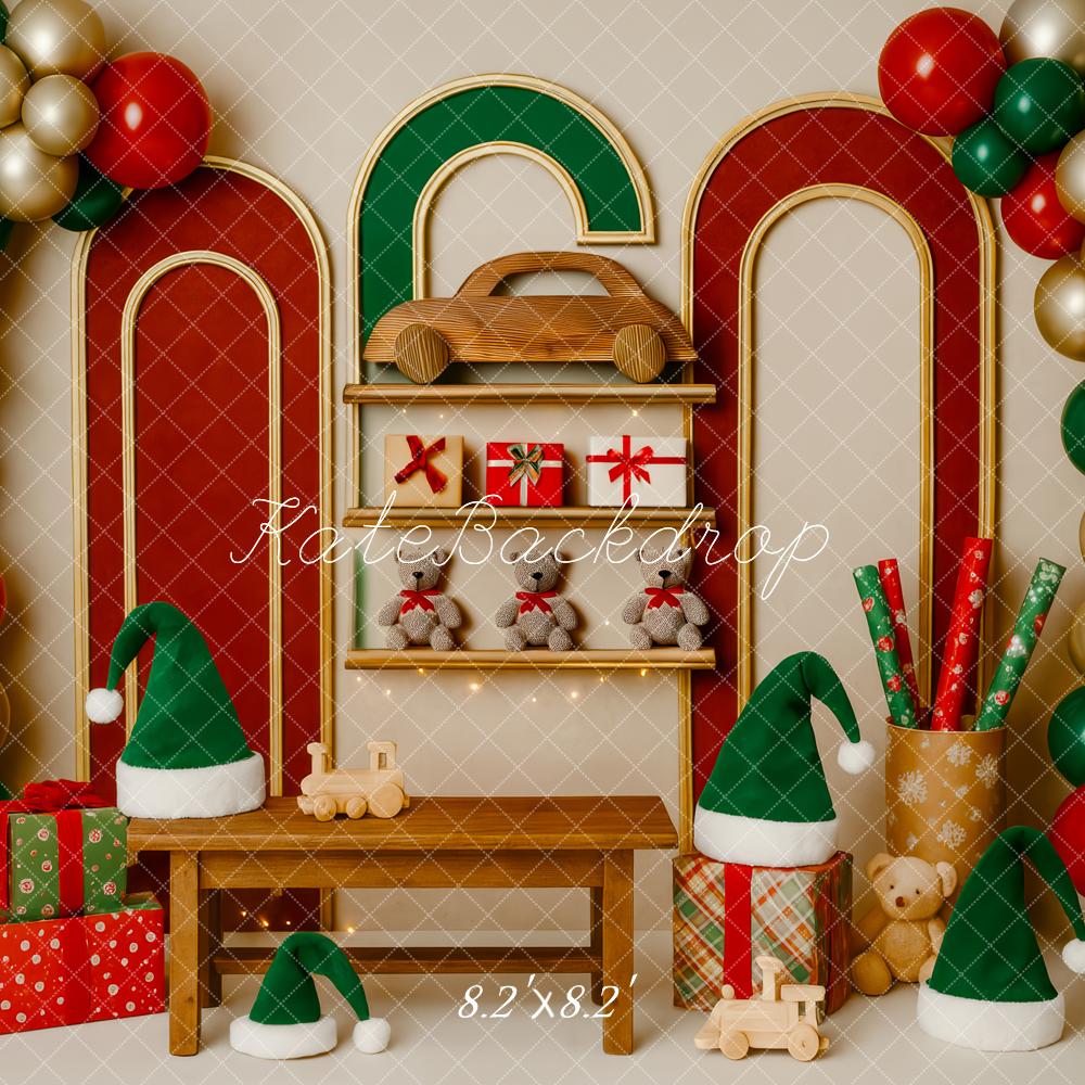 Kate Weihnachten Ballons Geschenke Regal Hintergrund Entworfen von Patty Roberts - Kate Backdrop.de