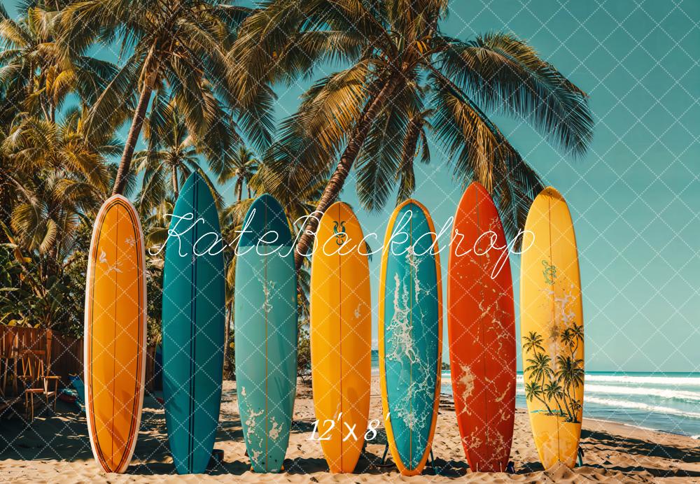 Kate Sommer Surfbretter Palmen Blau Fleece Hintergrund Entworfen von Emetselch - Kate Backdrop.de