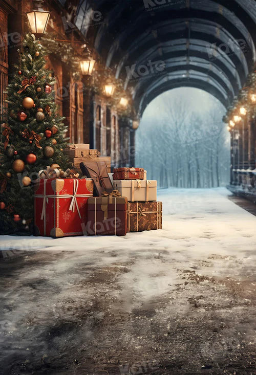 Kate Weihnachten Bahnhof Gepäck Winter Hintergrund für Fotografie