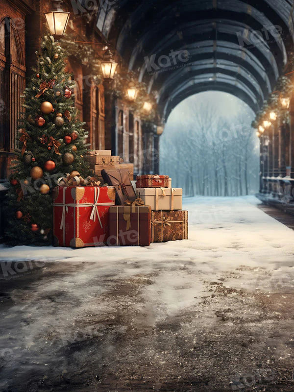 Kate Weihnachten Bahnhof Gepäck Winter Hintergrund für Fotografie - Kate Backdrop.de