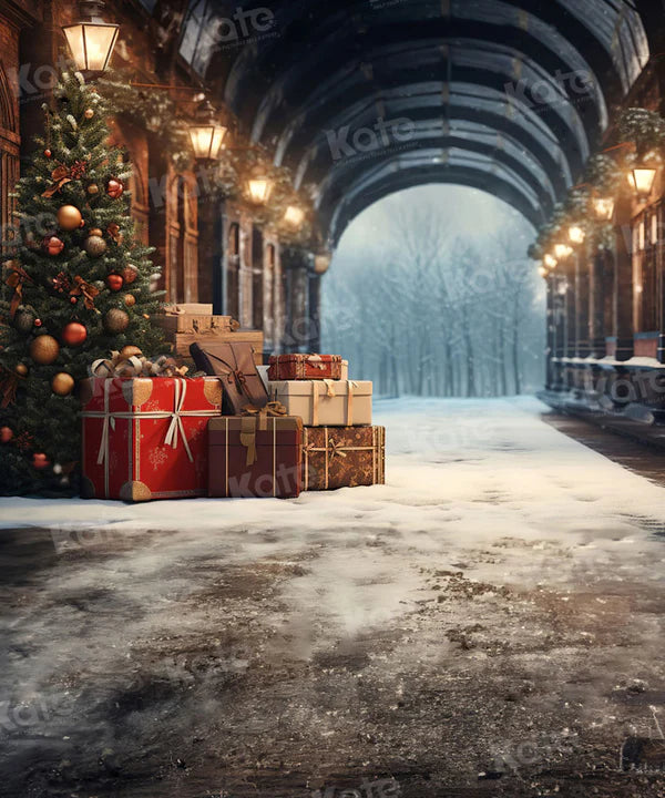 Kate Weihnachten Bahnhof Gepäck Winter Hintergrund für Fotografie - Kate Backdrop.de