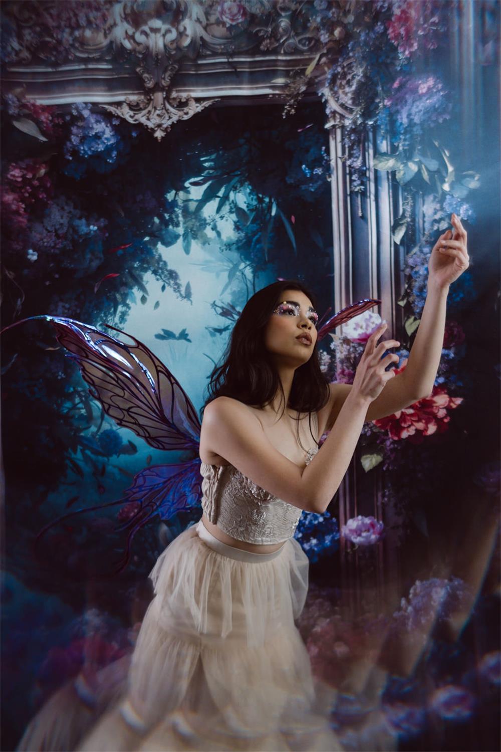 ⚡Blitzangebote #2-Kate Blauer Blumen-Spiegel Hintergrund - Kate Backdrop.de