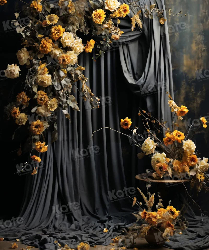 Kate Kunstvoller gelber Blumenvorhang als Hintergrund von Chain Photography