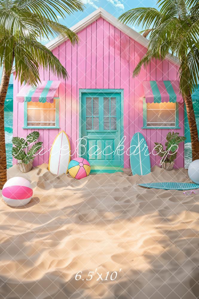 Kate Pink Hut Sommerstrand am Meer Hintergrund von Chain Photography - Kate Backdrop.de