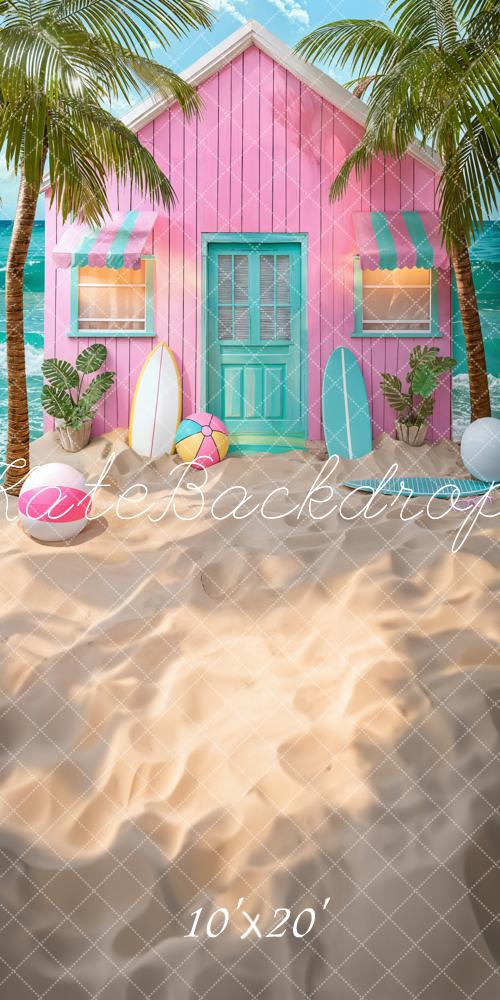 Kate Pink Hut Sommerstrand am Meer Hintergrund von Chain Photography - Kate Backdrop.de