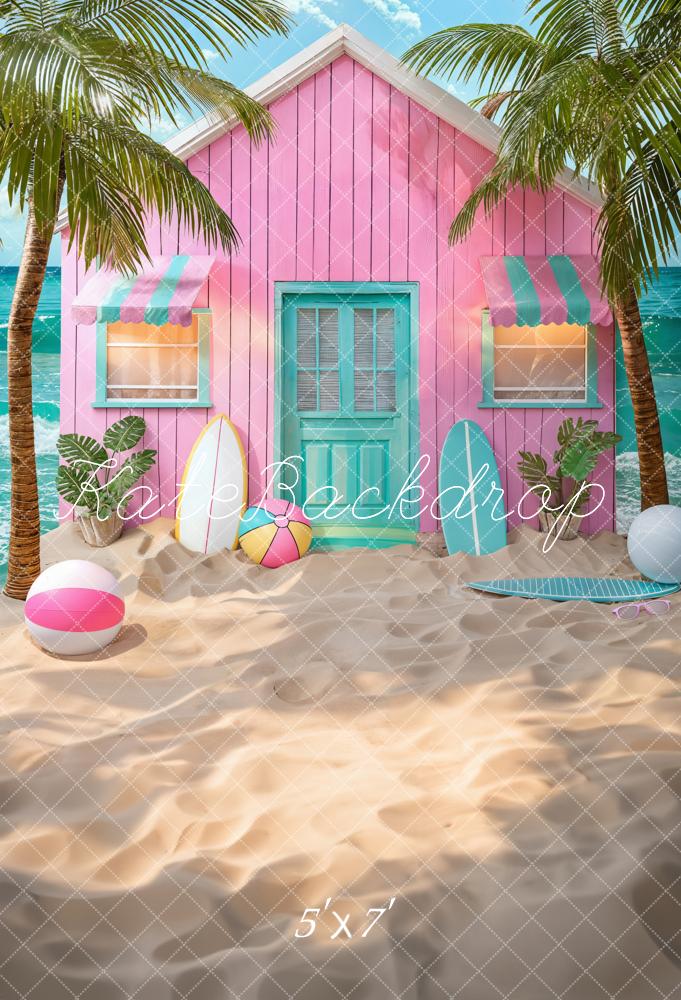 Kate Pink Hut Sommerstrand am Meer Hintergrund von Chain Photography - Kate Backdrop.de