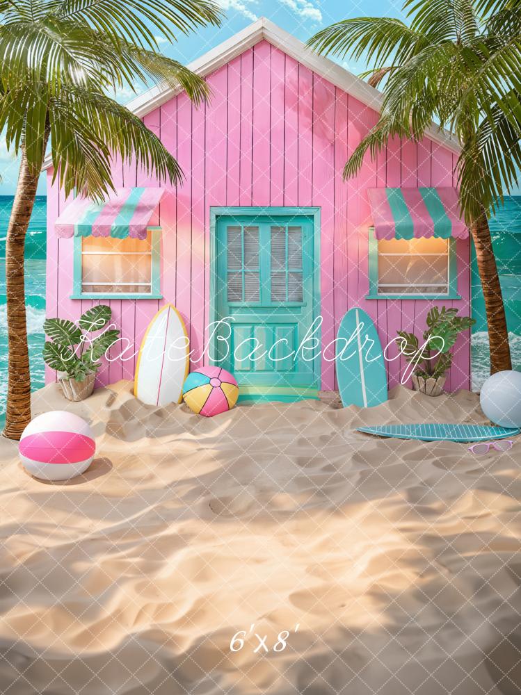 Kate Pink Hut Sommerstrand am Meer Hintergrund von Chain Photography - Kate Backdrop.de