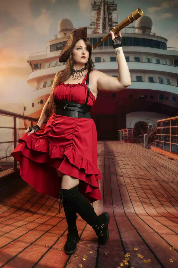 Kate Sommer Seaside Modern Rot und Weiß Kreuzfahrt Braun Holz Hafen Hintergrund Entworfen von Lidia Redekopp - Kate Backdrop.de