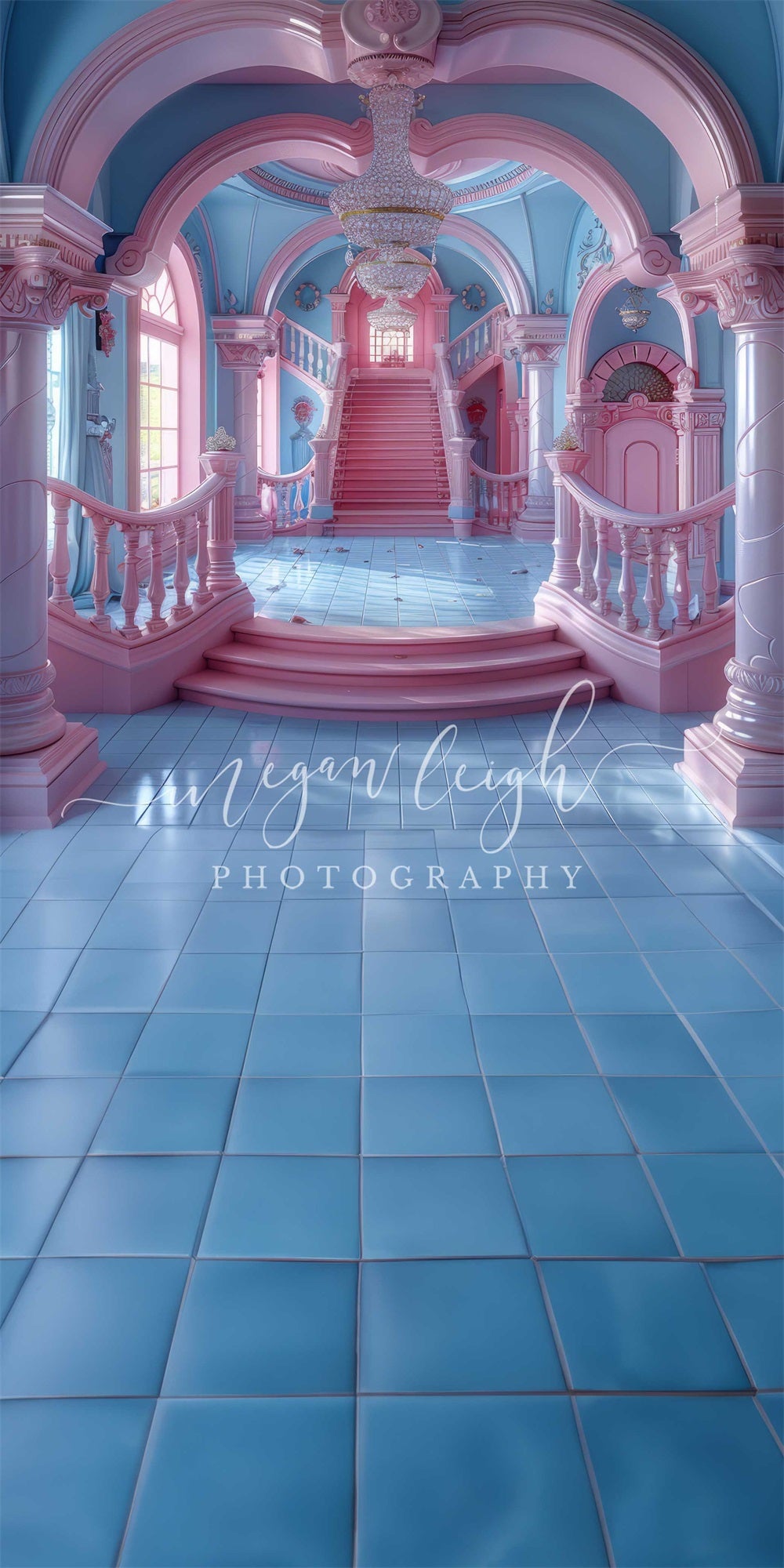 Kate Indoor Prinzessin Fantasie Puppe in Rosa und Blau Sweep-Hintergrund für Fotografie von Megan Leigh Photography