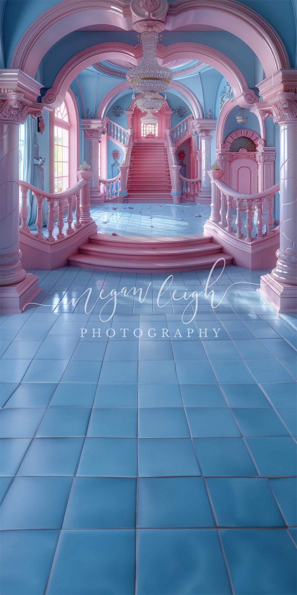 Kate Indoor Prinzessin Fantasie Puppe in Rosa und Blau Sweep-Hintergrund für Fotografie von Megan Leigh Photography
