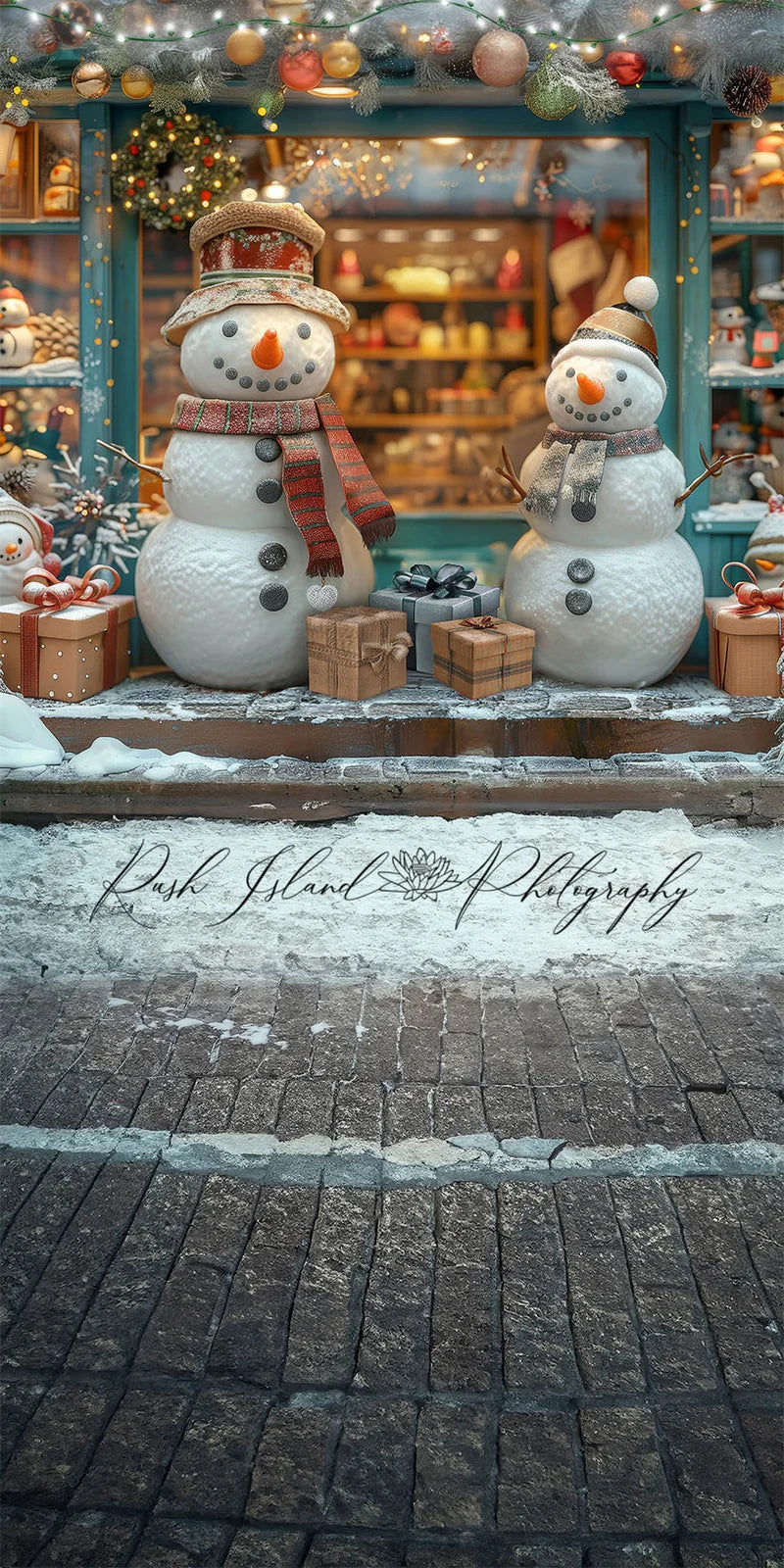 Kate Weihnachten Hintergründe Fröhlicher Schneemann Shop Ziegelstein Sweep-Hintergrund für Fotografie von Laura Bybee - Kate Backdrop.de