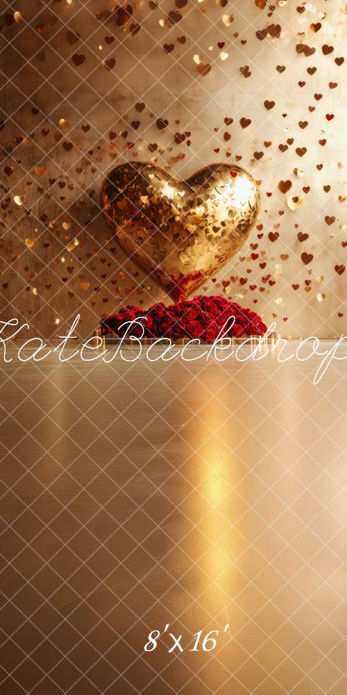 Kate Valentinstag Goldenes Herz Rose Kombi-Hintergrund von Patty Robert - Kate Backdrop.de