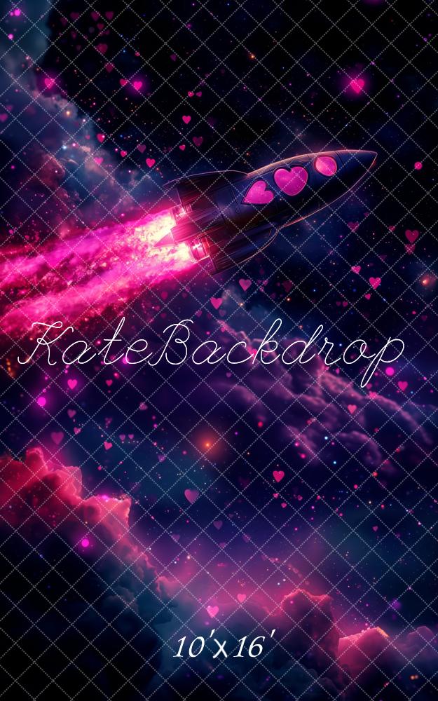 Kate Valentinstag Rakete Herz Raum Galaxie Kombi-Hintergrund von Patty Robert - Kate Backdrop.de