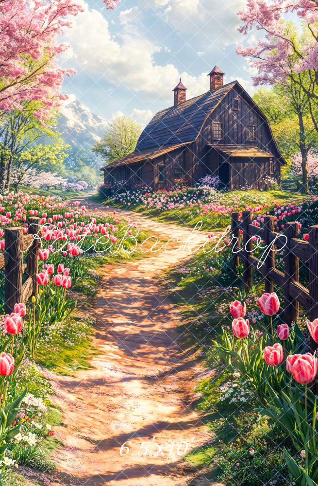 Kate Frühling Cottage Blumen Tulpenweg Hintergrund Entworfen von Chain Photography - Kate Backdrop.de