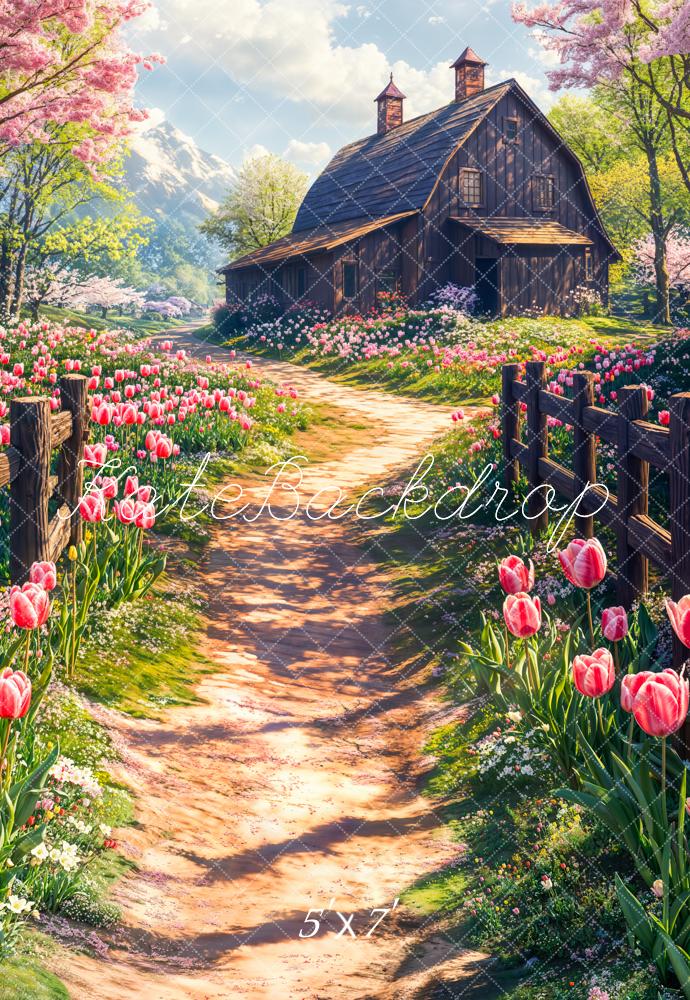 Kate Frühling Cottage Blumen Tulpenweg Hintergrund Entworfen von Chain Photography - Kate Backdrop.de